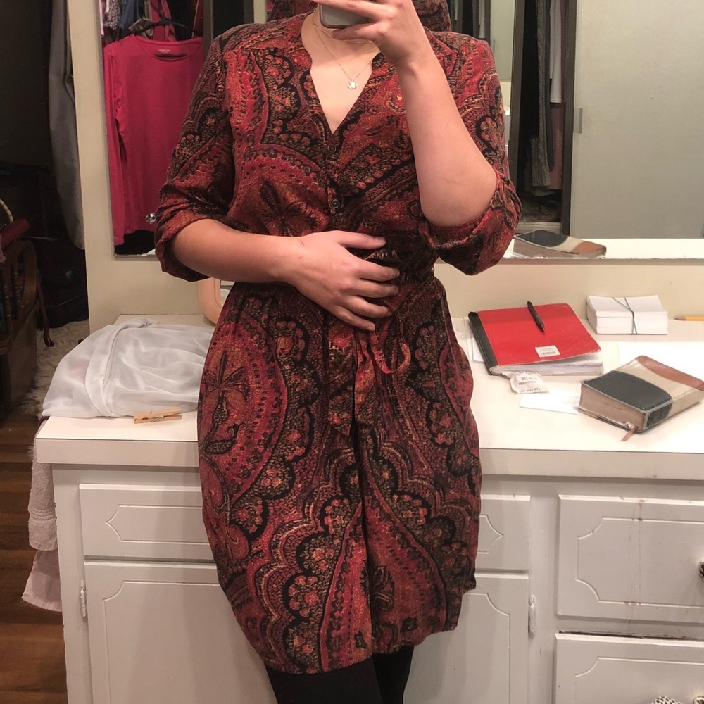FREE SHIPPING 100% Rayon Red / Maroon “Lucky Brand” Midi Dress / Tunic
